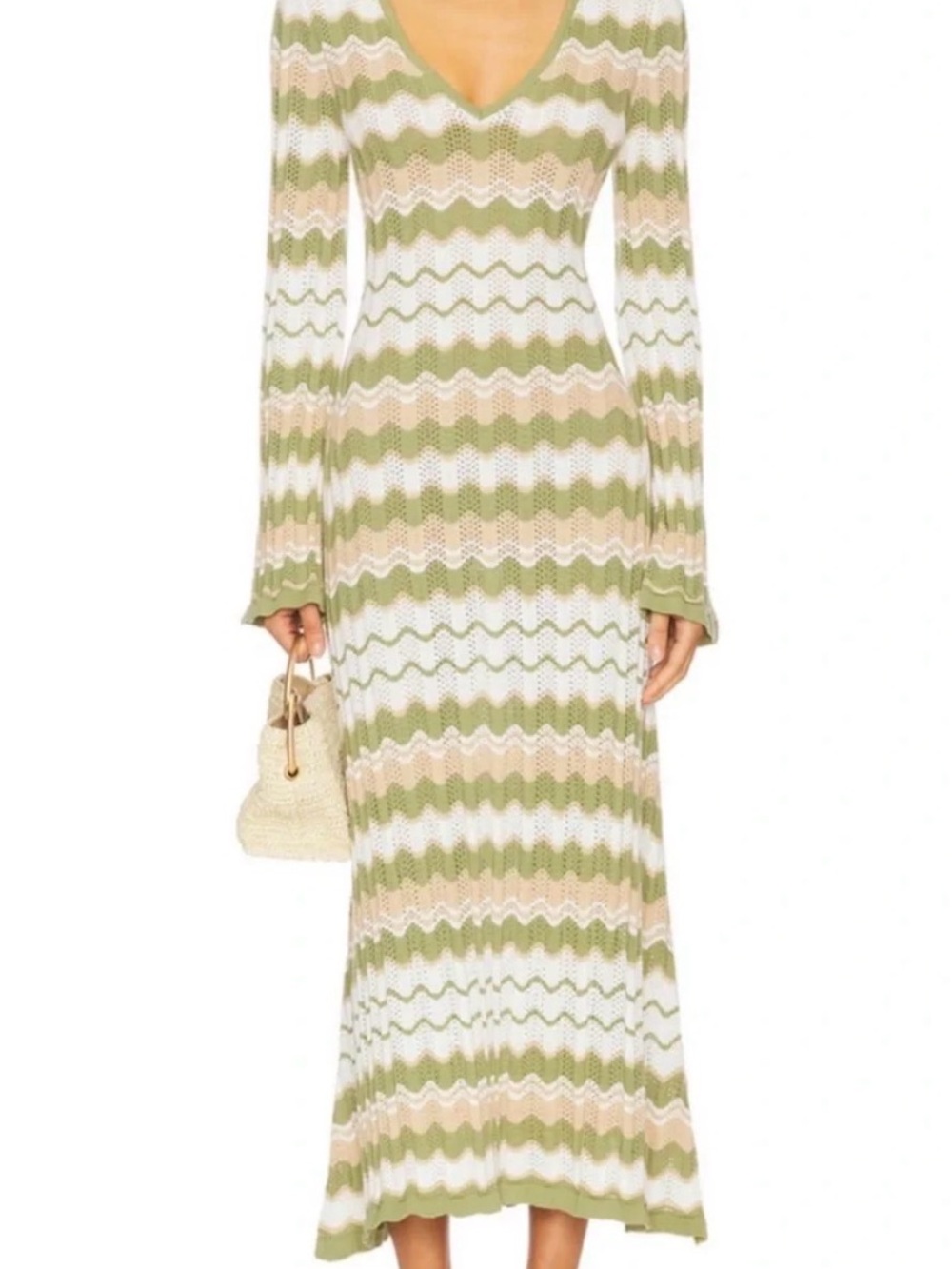 Revolve Olive, Cream & Tan Chevron Knit Maxi Dress